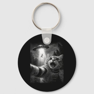 Funny UFO Cat Selfie Alien Abduction Graphic Gift Key Ring