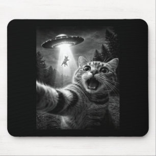 Funny UFO Cat Selfie Alien Abduction Graphic Gift Mouse Pad