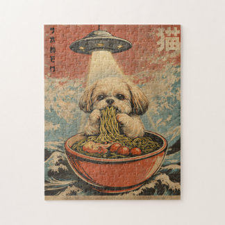 Funny UFO Shih Tzu Ramen Vintage Japanese Puzzle