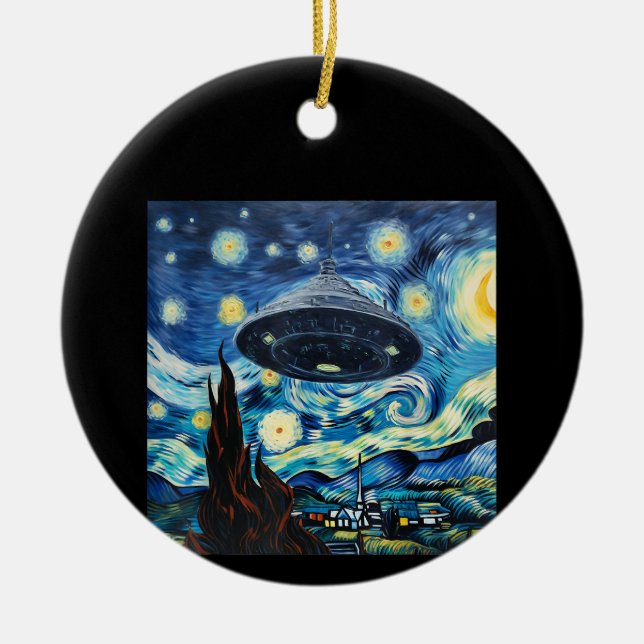 Funny UFO Sighting Starry Night Alien I Want To Be Ceramic Ornament (Front)