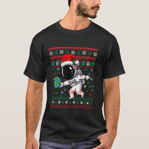 Funny Ugly Christmas Santa Hat Astronaut Playing W T-Shirt