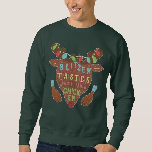 Funny Ugly Christmas Sweater Blitzen Reindeer Joke (Front)