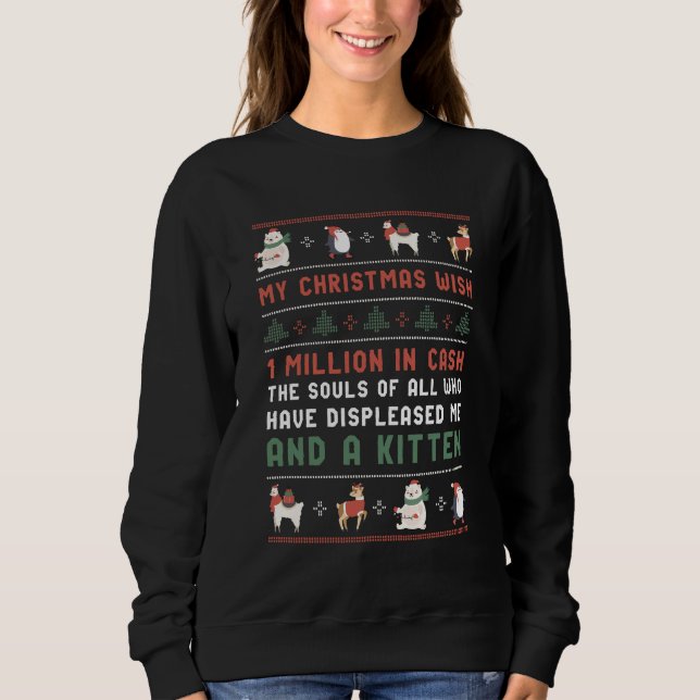 Funny Ugly Christmas Sweater Cat Lover Xmas Wish (Front)