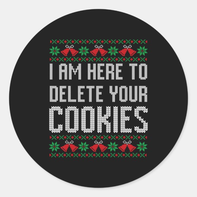 Funny Ugly Christmas Sweater Computer Geek Christm Classic Round Sticker (Front)