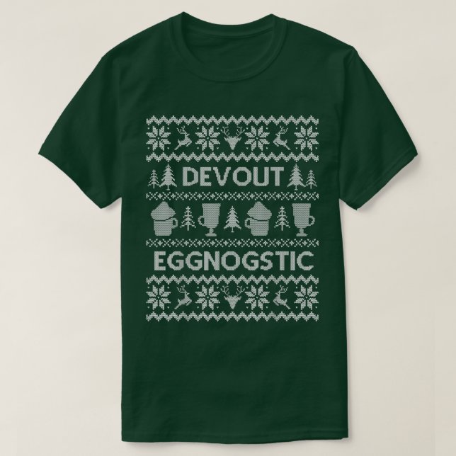 Funny Ugly Christmas Sweater Devout Eggnostic in W (Design Front)