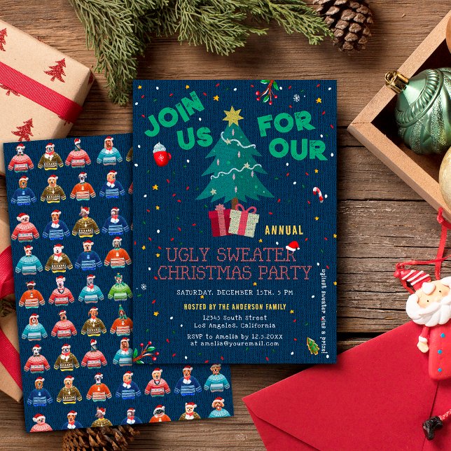 Funny Ugly Christmas Sweater Dog Party Invitation (Creator Uploaded)