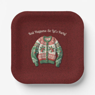 Funny Ugly Christmas Sweater Holiday Party Paper Plate