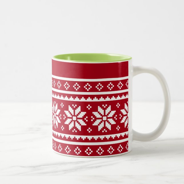 Funny ugly Christmas sweater pattern coffee mugs (Right)