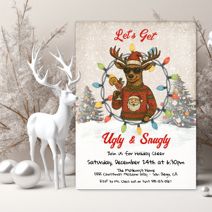 Funny Ugly Christmas Sweater Reindeer Cocktail Invitation