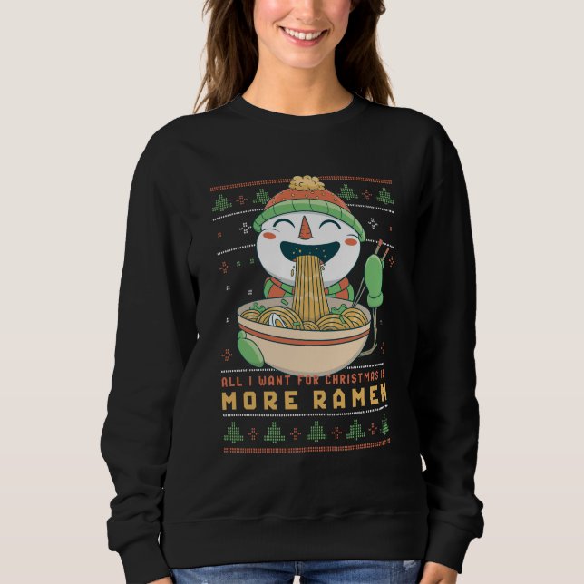 Funny Ugly Christmas Sweater Snowman Eating Ramen (Front)