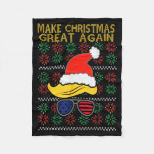 Funny Ugly Christmas Sweater Trump Hair Santa Hat Fleece Blanket