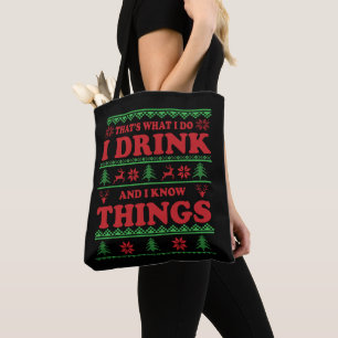 Funny ugly christmas sweater whiskey sayings tote bag