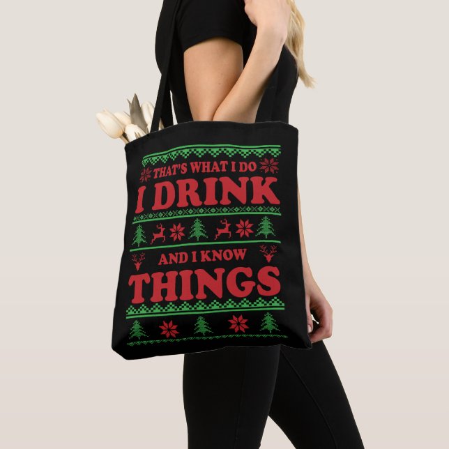 Funny ugly christmas sweater whiskey sayings tote bag (Close Up)