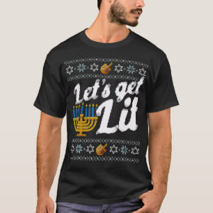 Funny Ugly Hanukkah Lets Get Lit Menorah Jewish T-Shirt