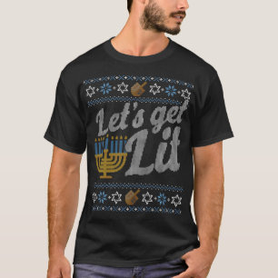Funny Ugly Hanukkah Lets Get Lit Menorah T-Shirt