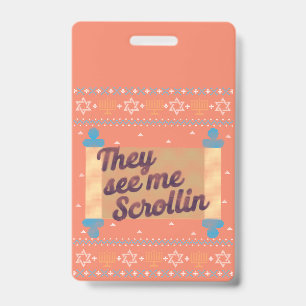 Funny Ugly Hanukkah See Me Scrollin Tee ID Badge