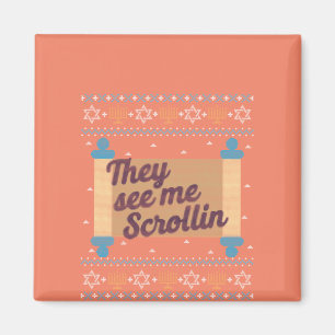 Funny Ugly Hanukkah See Me Scrollin Tee Magnet