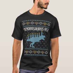 Funny Ugly Hanukkah Sweater  Dinosaur Trex Menoras