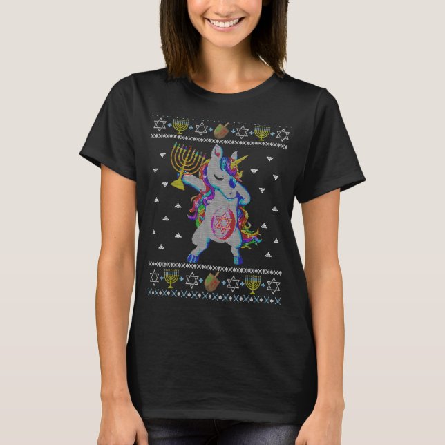 Funny Ugly Hanukkah Sweater Jewish Dabbing Unicorn (Front)