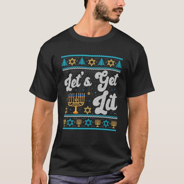 Funny Ugly Hanukkah Sweater Lets Get Lit Menorah J (Front)