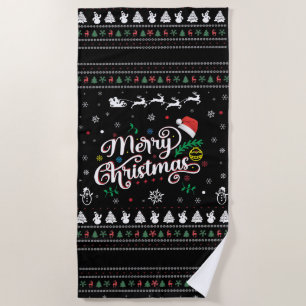 Funny Ugly Merry Christmas Beach Towel