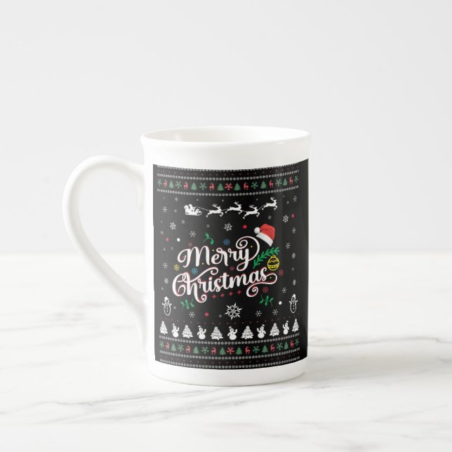 Funny Ugly  Merry Christmas Bone China Mug (Left)