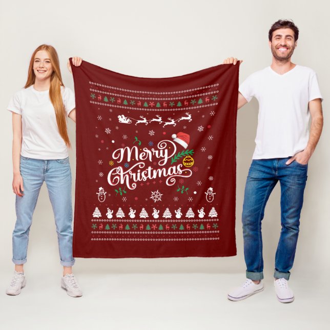 Funny Ugly  Merry Christmas Fleece Blanket (In Situ)