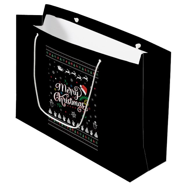Funny Ugly  Merry Christmas Large Gift Bag (Front Angled)