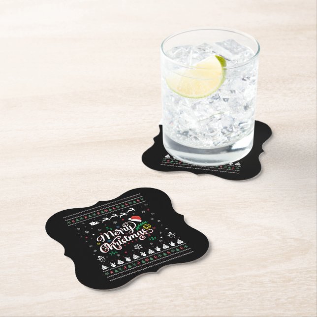 Funny Ugly  Merry Christmas Paper Coaster (Insitu)