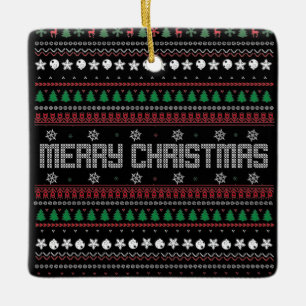 Funny Ugly Merry Christmas pattern Ceramic Ornament