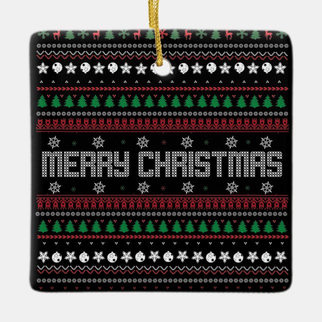 Funny Ugly  Merry Christmas pattern Ceramic Ornament (Front)