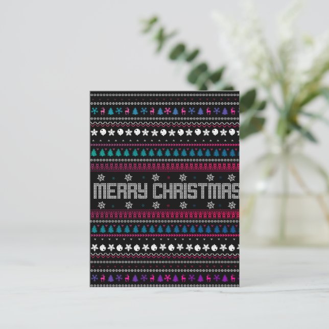 Funny Ugly  Merry Christmas pattern Holiday Postcard (Standing Front)