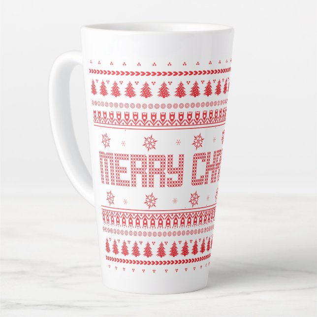 Funny Ugly  Merry Christmas pattern Latte Mug (Left Angle)