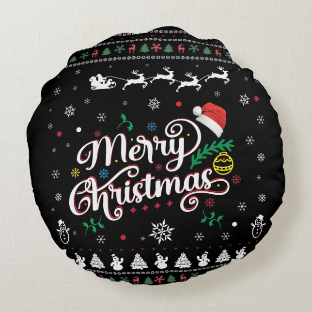 Funny Ugly  Merry Christmas Round Cushion (Back)