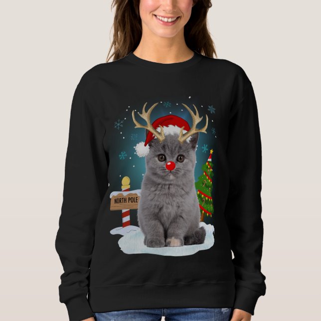 Funny Ugly Sweater Cat Reindeer North Pole Christm (Front)
