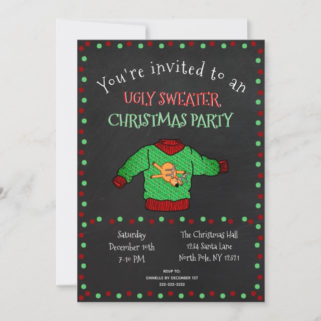 Funny Ugly Sweater Christmas Party Chalkboard Invitation (Front)