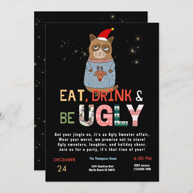Funny Ugly Sweater Christmas Party Invitation (Front/Back)