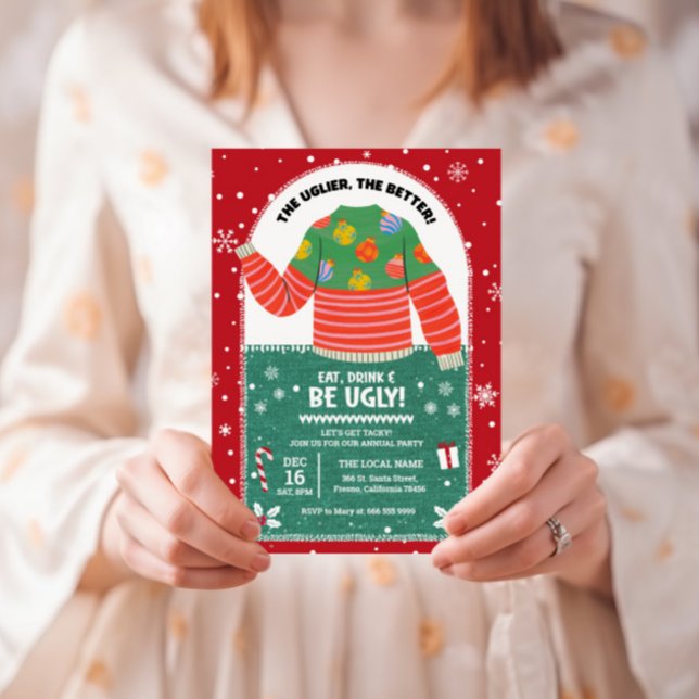 Funny Ugly Sweater Christmas Party Invitation (ugly christmas sweater party invitation)