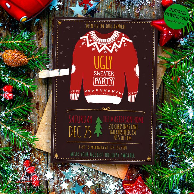 Funny Ugly Sweater Christmas Party Invitation (Creator Uploaded)