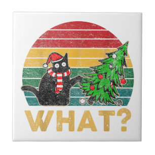 Funny Ugly Sweater Christmas Shirt Naughty Cat San Ceramic Tile