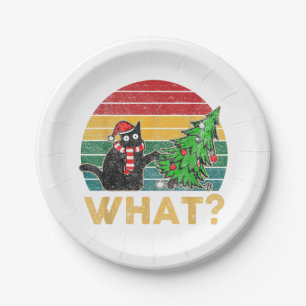 Funny Ugly Sweater Christmas Shirt Naughty Cat San Paper Plate