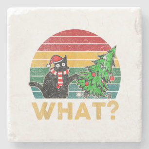 Funny Ugly Sweater Christmas Shirt Naughty Cat San Stone Coaster