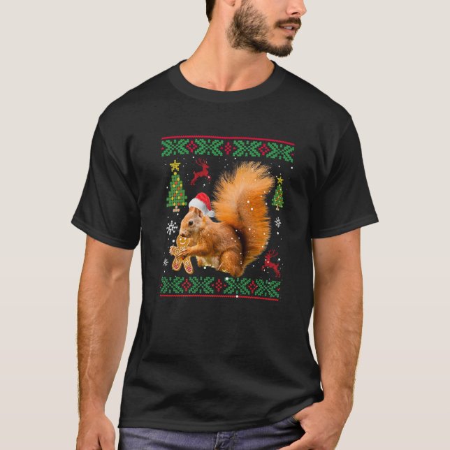 Funny Ugly Sweater Christmas Squirrel Eating Bread (Front)