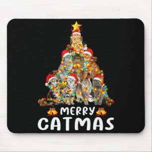 Funny Ugly Sweater Christmas Tree Shirt Cat Lights Mouse Pad