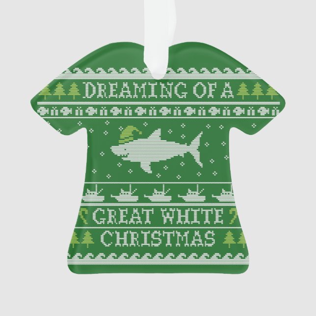 Funny Ugly Sweater Great White Shark Ornament (Front)