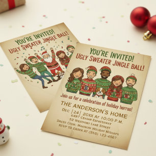 Funny Ugly Sweater Jingle Ball Retro Christmas Invitation