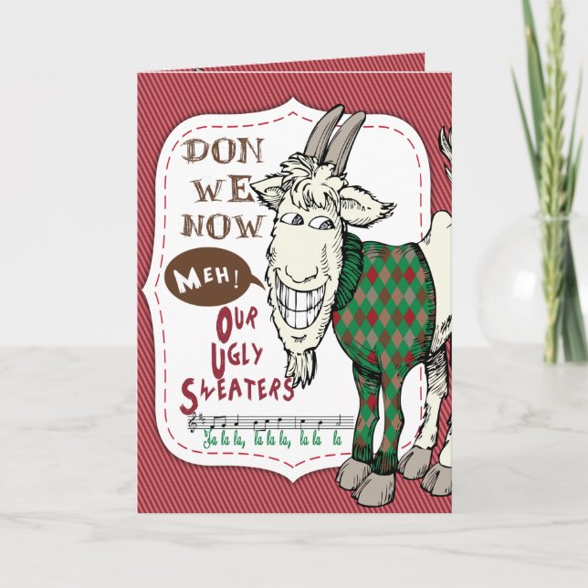 FUNNY Ugly Sweater Meh Goat Christmas Holiday Card (Front)