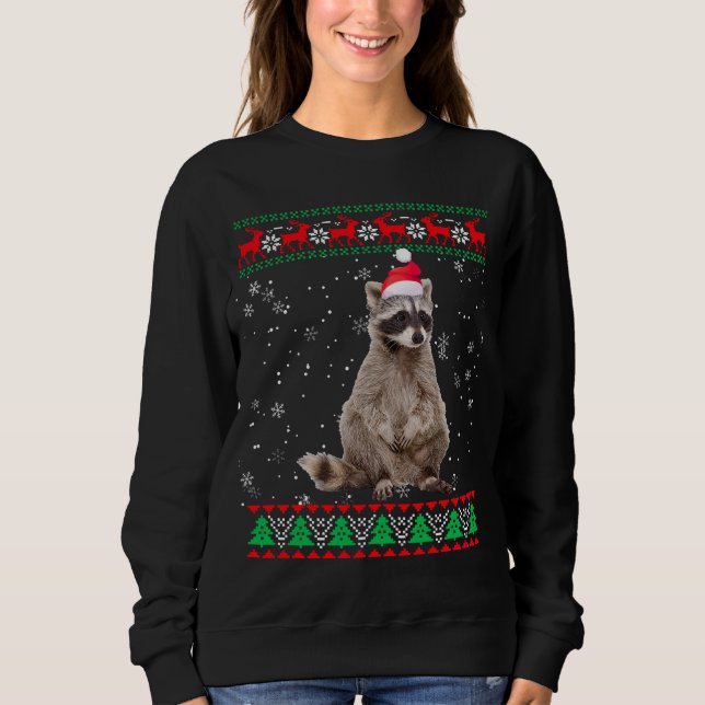 Funny Ugly Sweater Xmas Animals Christmas Racoon  (Front)