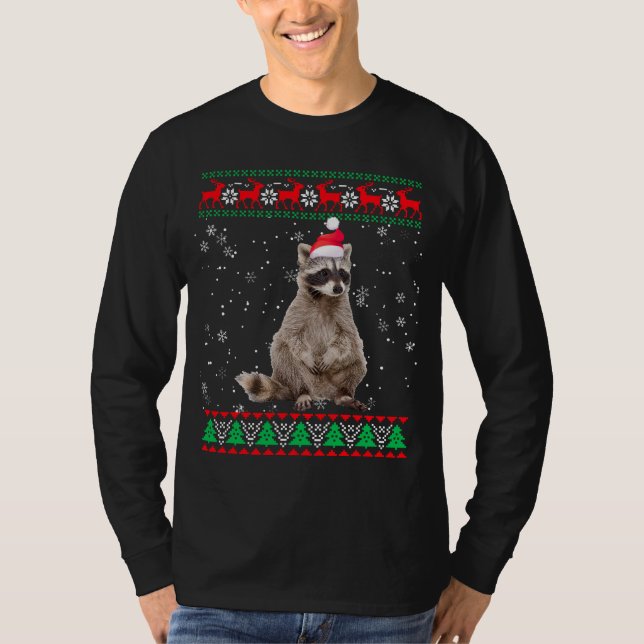 Funny Ugly Sweater Xmas Animals Christmas Racoon  (Front)
