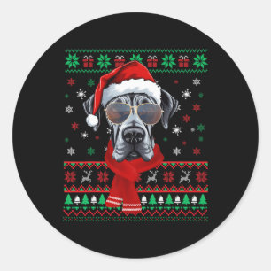 Funny Ugly Sweater Xmas Family Matching Great Dane Classic Round Sticker